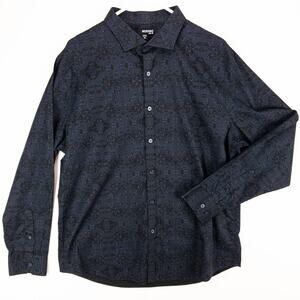 Murano Shirt Men's XL Slim Fit Button Up Oxford Black Blue Geometric Cotton